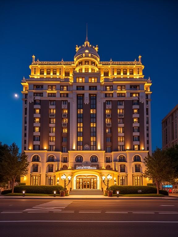 Das Hotel Bellevue Palace bei Nacht beleuchtet