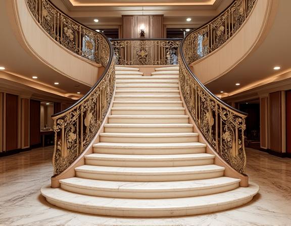 Die grosse, geschwungene Treppe in der Hotellobby